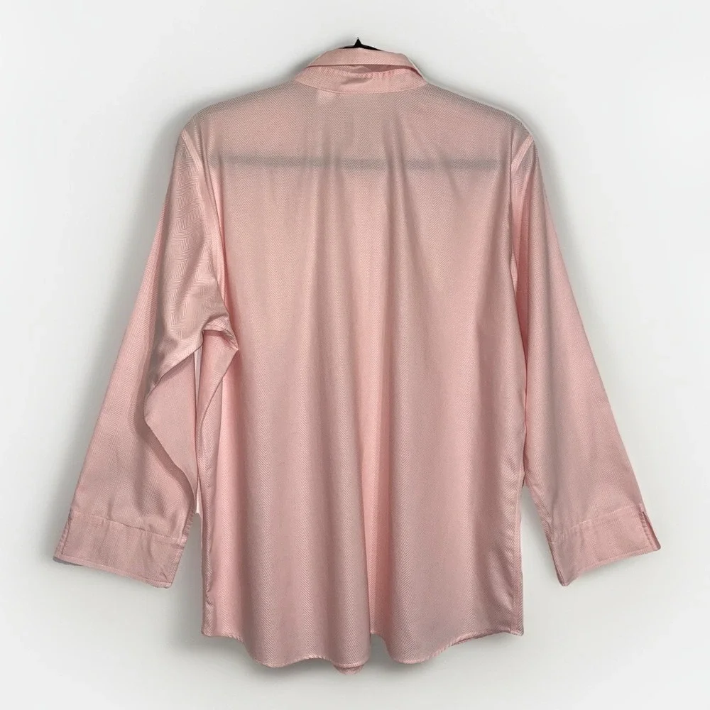 Liz Claiborne Non Iron Blouse Size 14 Pink Cotton‎ Long Sleeve Button-Up Top